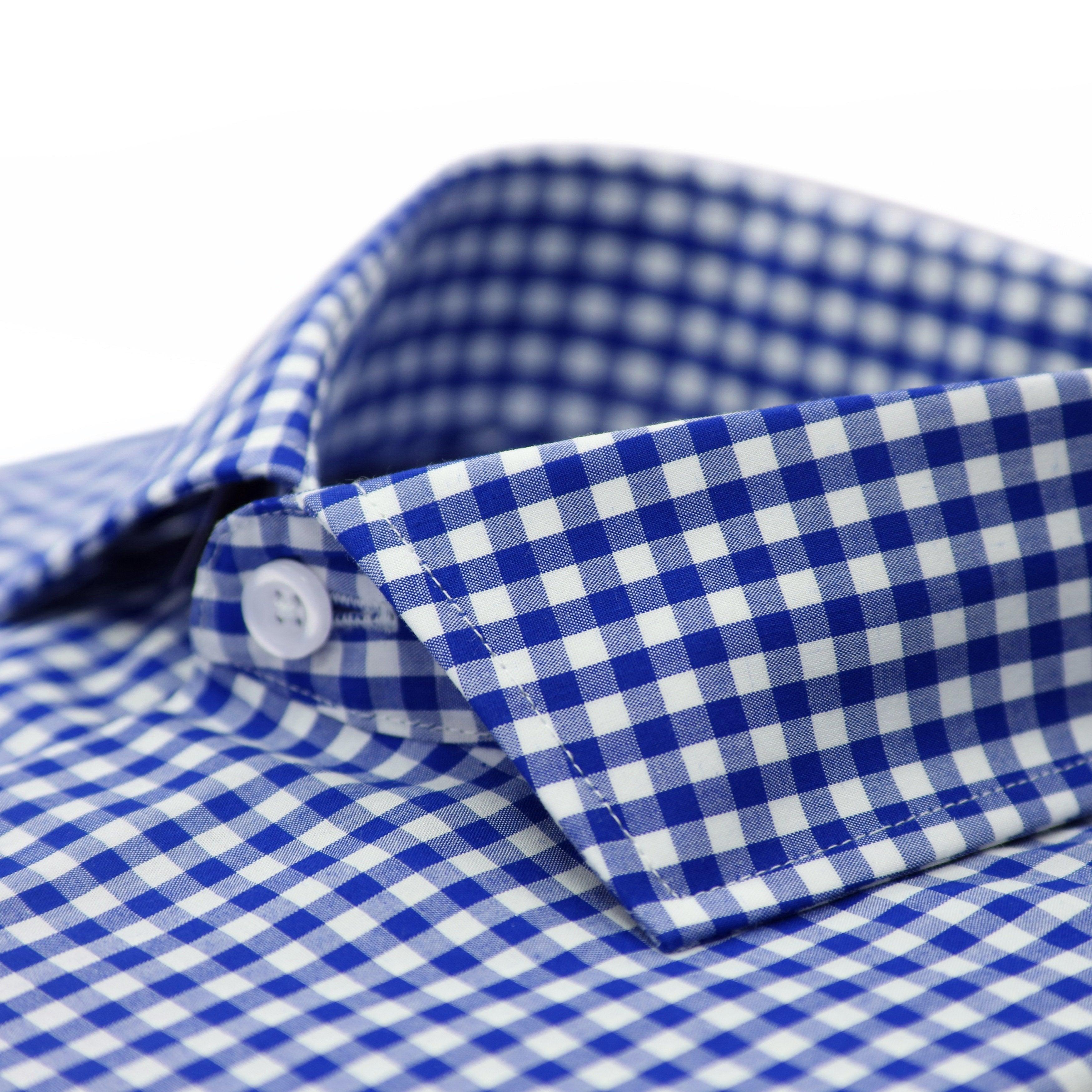 Blue Gingham Check French Cuff Regular Fit Shirt