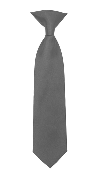 Boys 13" Premium Grey Clip On Necktie - Ferrecci USA 