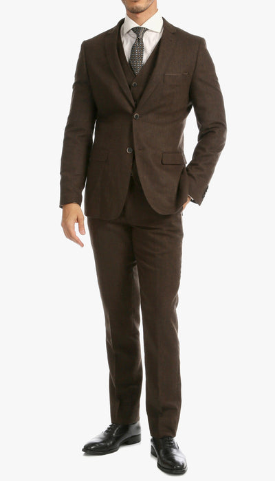 Bradford Cognac Slim Fit 3 Piece Tweed Suit - Ferrecci USA 