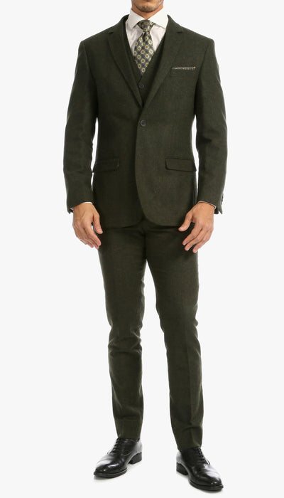 Bradford Hunter Green Slim Fit 3 Piece Tweed Suit - Ferrecci USA 