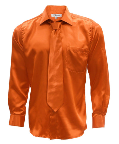 Burnt Orange Satin Men's Regular Fit Shirt, Tie & Hanky Set - Ferrecci USA 