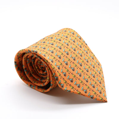 Carriage Driver Orange Necktie with Handkerchief Set - Ferrecci USA 