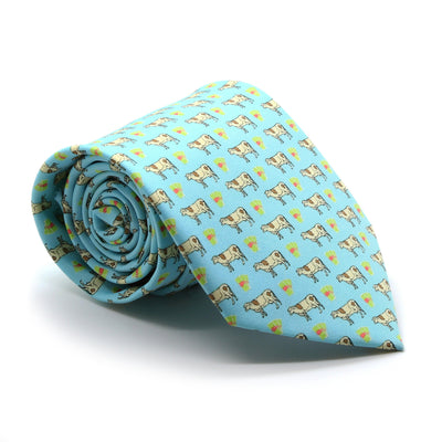 Cash Cow Aqua Necktie with Handkerchief Set - Ferrecci USA 