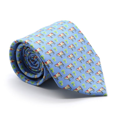 Cash Cow Blue Necktie with Handkerchief Set - Ferrecci USA 