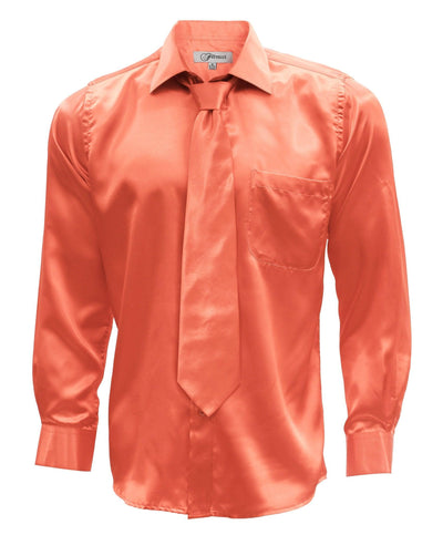 Coral Satin Regular Fit Dress Shirt, Tie & Hanky Set - Ferrecci USA 