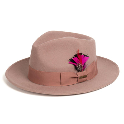 Crushable Dusty Pink 100% Australian Wool Fedora Hat - Ferrecci USA 