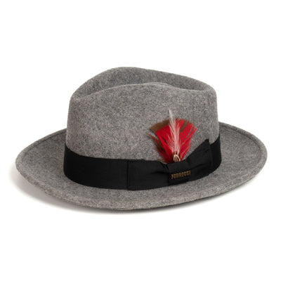 Crushable Grey Melange 100% Australian Wool Fedora Hat - Ferrecci USA 