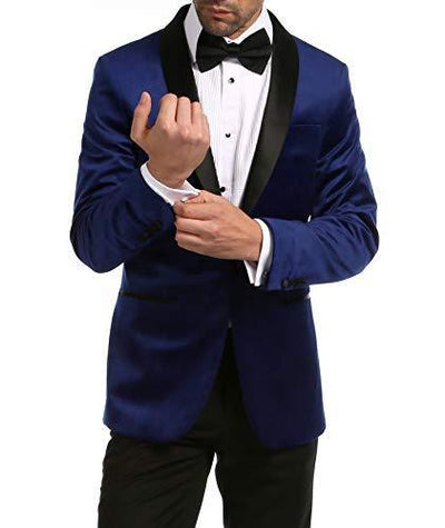Enzo Indigo Velvet Slim Fit Shawl Lapel Tuxedo Men's Blazer - Ferrecci USA 
