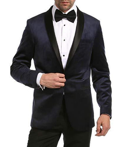 Enzo Navy Velvet Slim Fit Shawl Lapel Tuxedo Men's Blazer - Ferrecci USA 