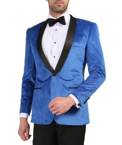 Enzo Royal Blue Slim Fit Velvet Shawl Tuxedo Blazer - Ferrecci USA 