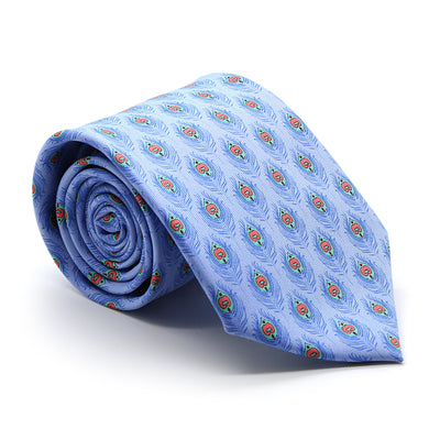 Feather Blue Necktie with Handkerchief Set - Ferrecci USA 