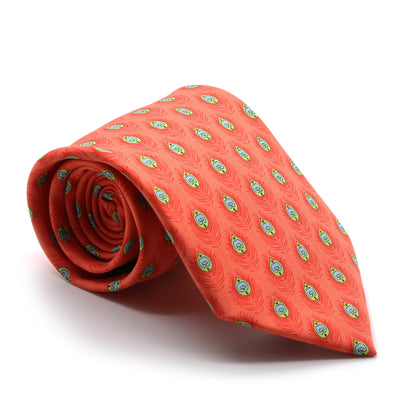 Feather Orange Necktie with Handkerchief Set - Ferrecci USA 