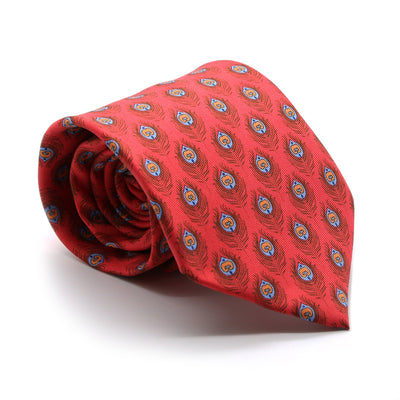 Feather Red Necktie with Handkerchief Set - Ferrecci USA 