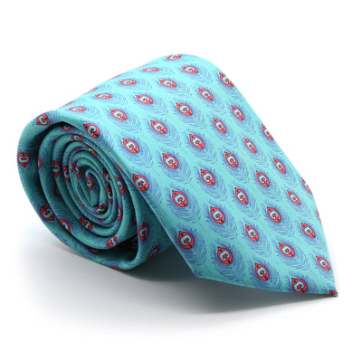 Feather Teal Necktie with Handkerchief Set - Ferrecci USA 