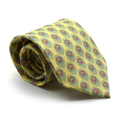 Feather Yellow Necktie with Handkerchief Set - Ferrecci USA 