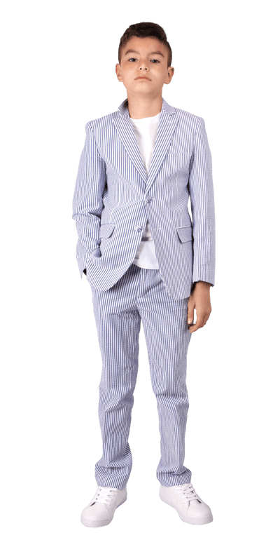 Ferrecci Boys Seersucker 2pc Suit Set Blue - Ferrecci USA 
