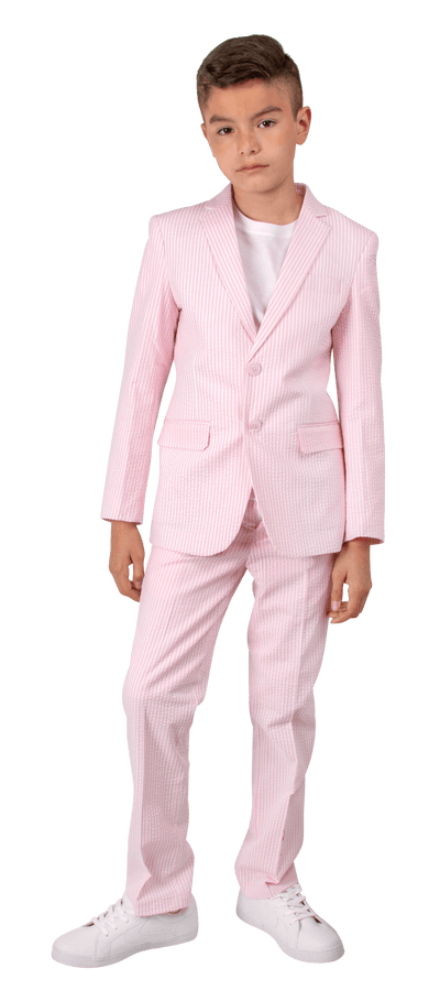 Ferrecci Boys Seersucker 2pc Suit Set Pink - Ferrecci USA 