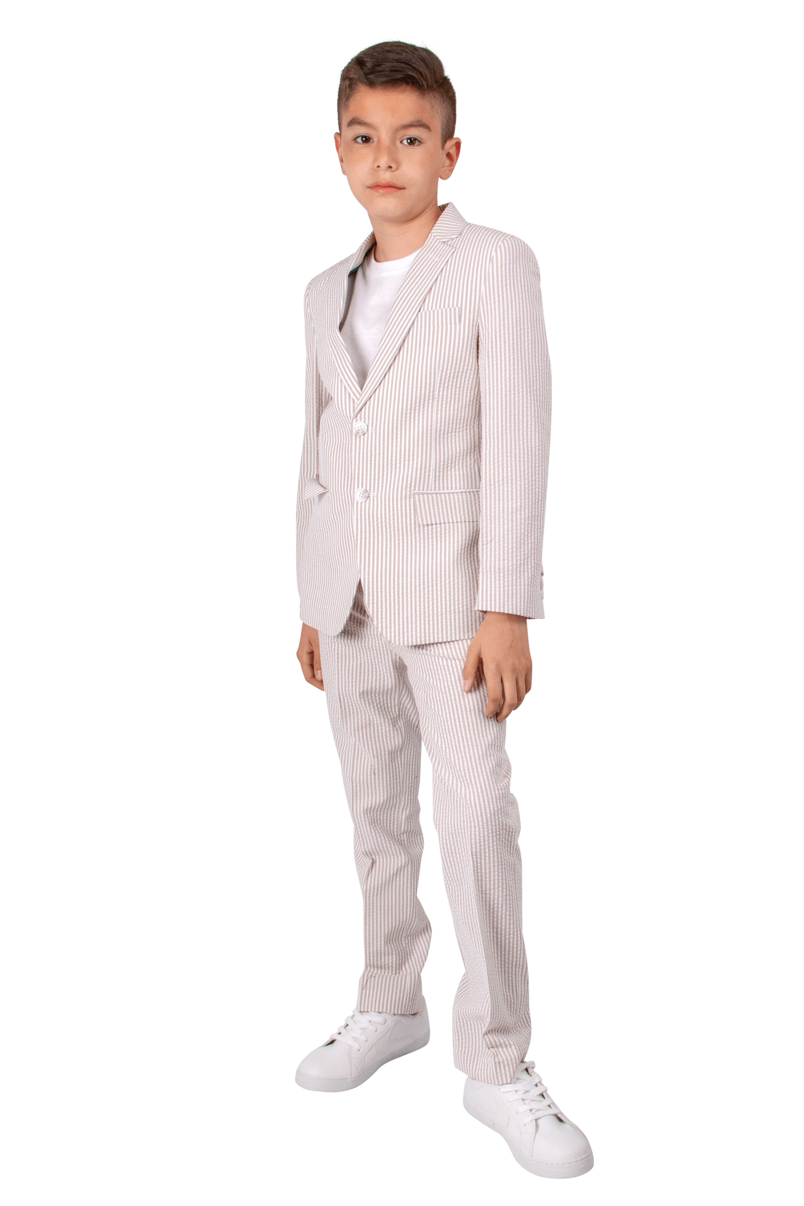 Ferrecci Boys Seersucker 2pc Suit Set Tan