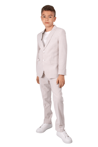 Ferrecci Boys Seersucker 2pc Suit Set Tan - Ferrecci USA 