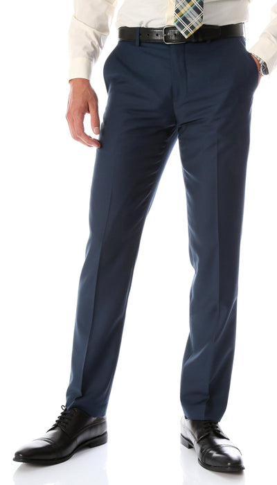 Ferrecci Men's Halo Navy Slim Fit Flat-Front Dress Pants - Ferrecci USA 
