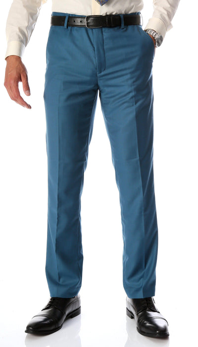 Ferrecci Men's Halo Teal Slim Fit Flat-Front Dress Pants - Ferrecci USA 
