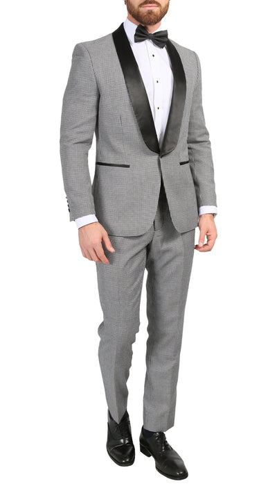Ferrecci Men's Hilton Skinny Slim Fit Houndstooth Shawl Lapel 2pc Tuxedo - Ferrecci USA 