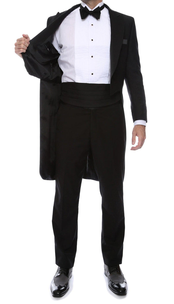 Ferrecci Men’s Regular Fit Peak Lapel Black Tailcoat Tuxedo Set