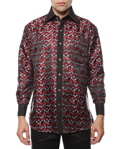 Ferrecci Men's Satine Hi-1001 Red & Black Flower Button Down Dress Shirt - Ferrecci USA 