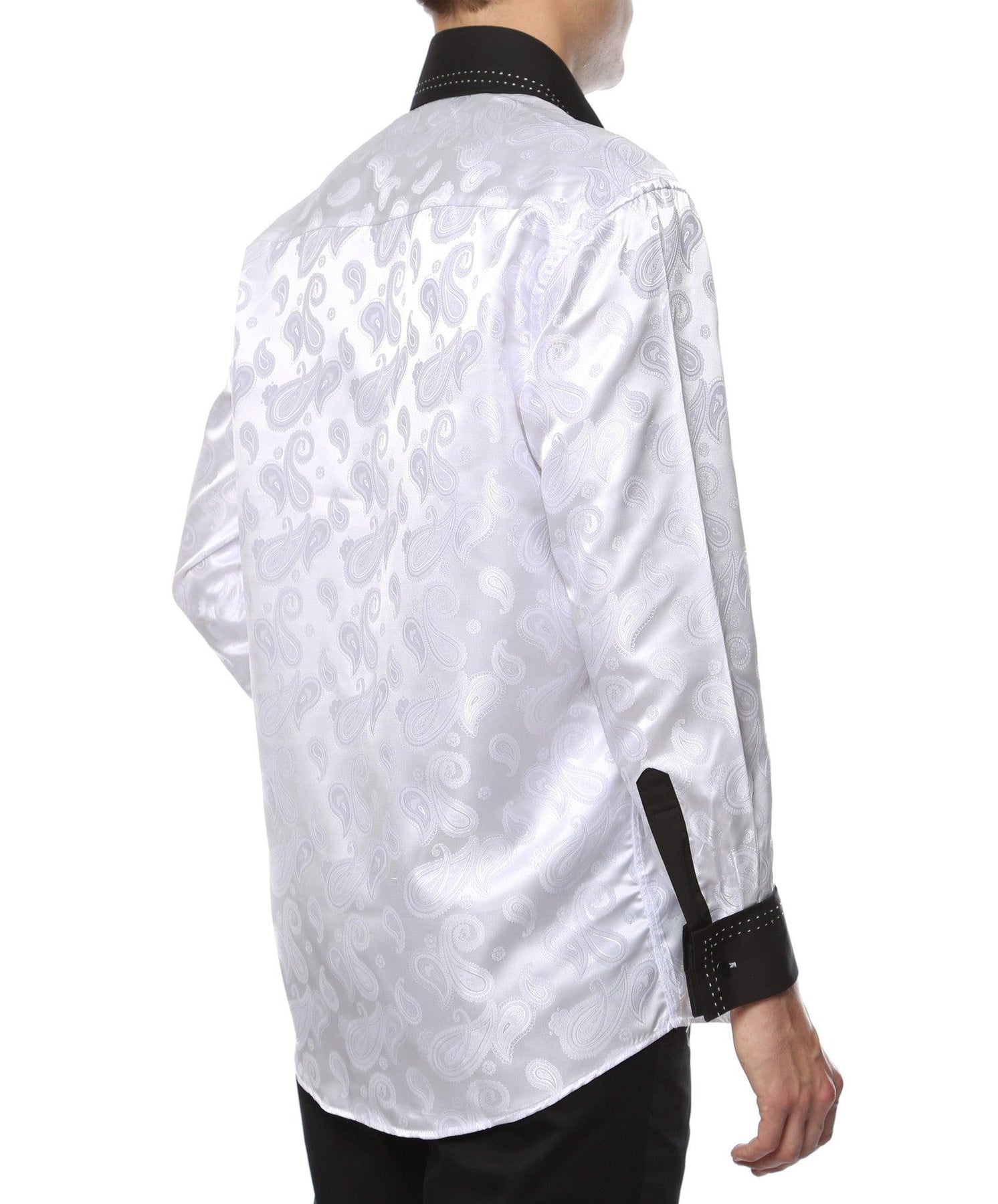 Ferrecci Men's Satine Hi-1018 Black & White Flower Button Down Dress Shirt
