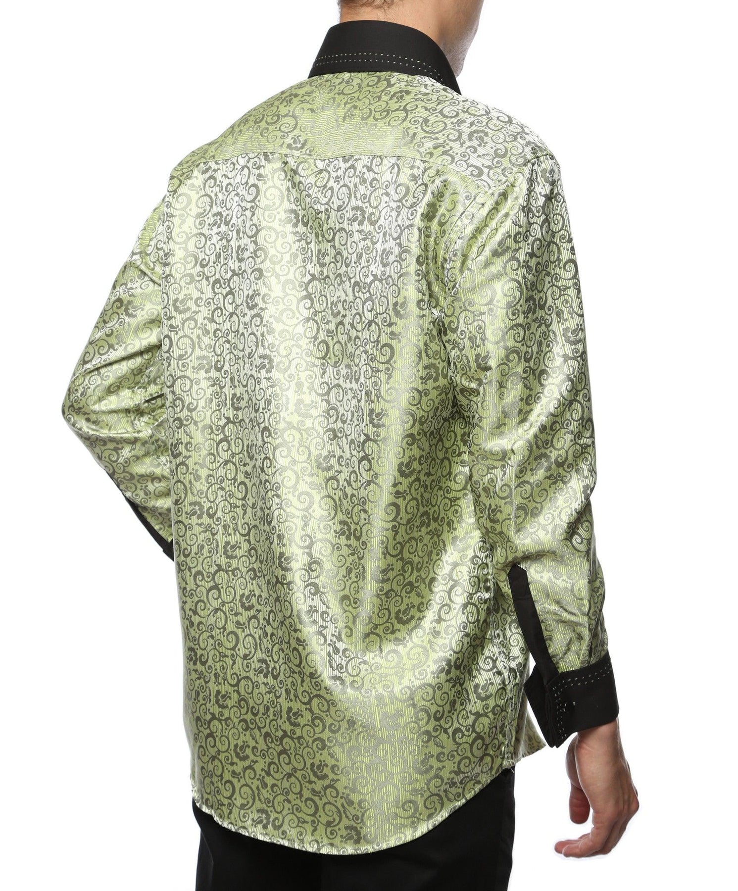Ferrecci Men's Satine Hi-1008 Green Pattern Button Down Dress Shirt