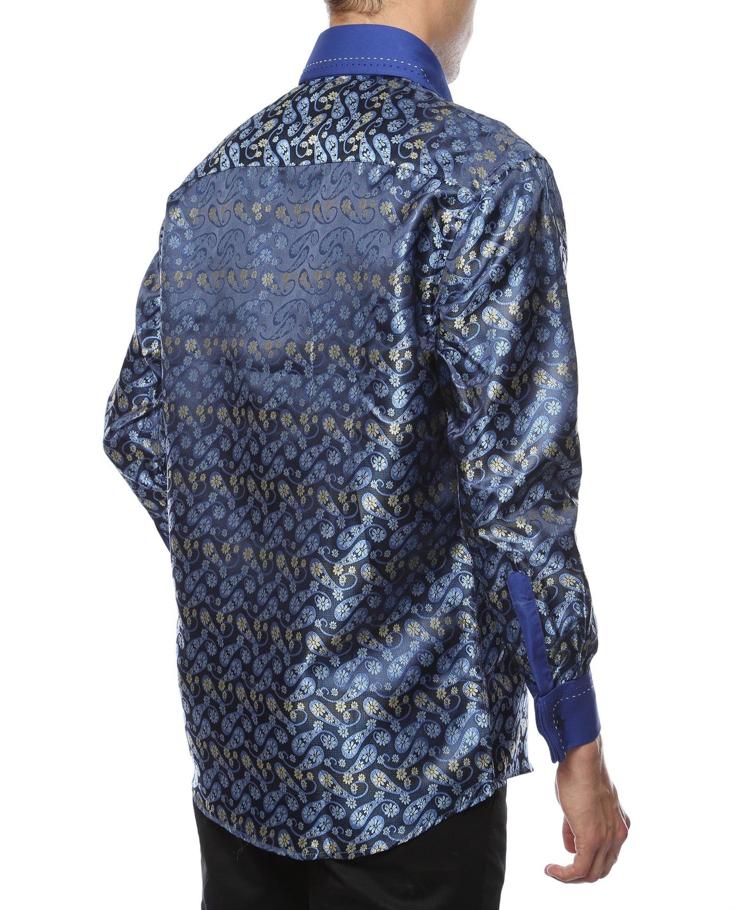 Ferrecci Men's Satine Hi-1009 Blue Flower Button Down Dress Shirt