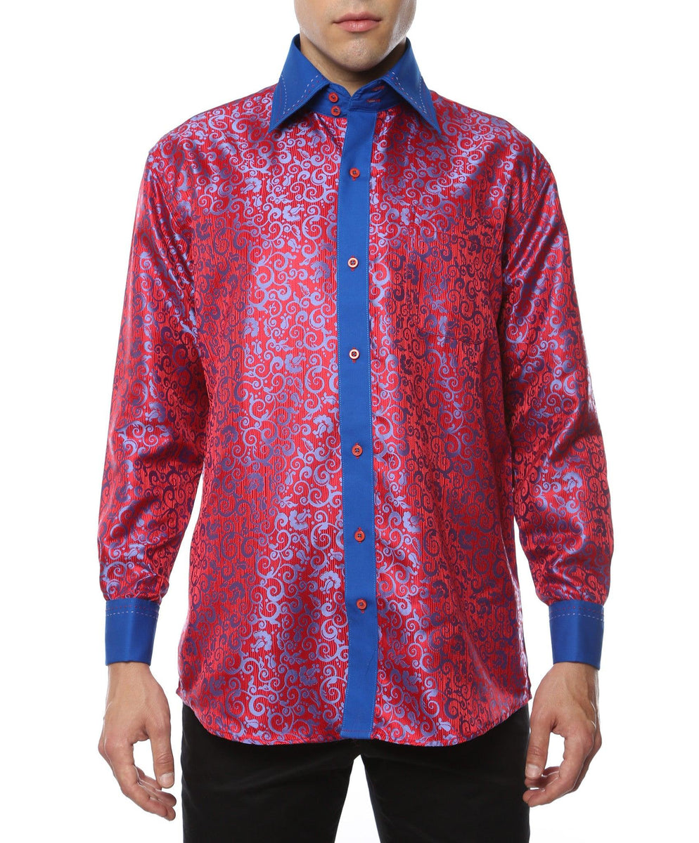 Ferrecci Men's Satine Hi-1017 Red & Blue Button Down Dress Shirt