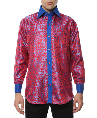 Ferrecci Men's Satine Hi-1017 Red & Blue Button Down Dress Shirt - Ferrecci USA 