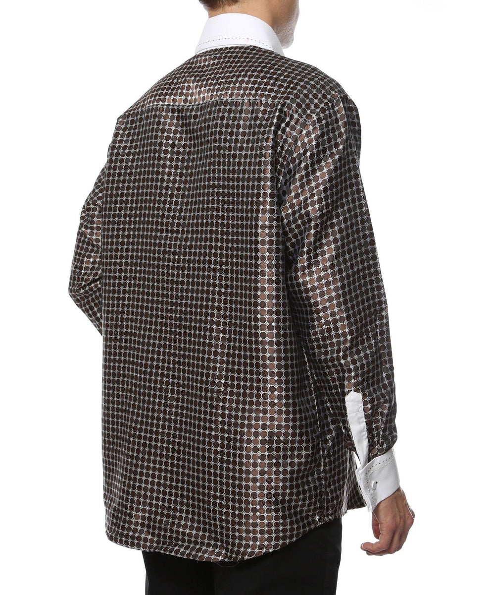 Ferrecci Men's Satine Hi-1022 Brown Circle Pattern Button Down Dress Shirt