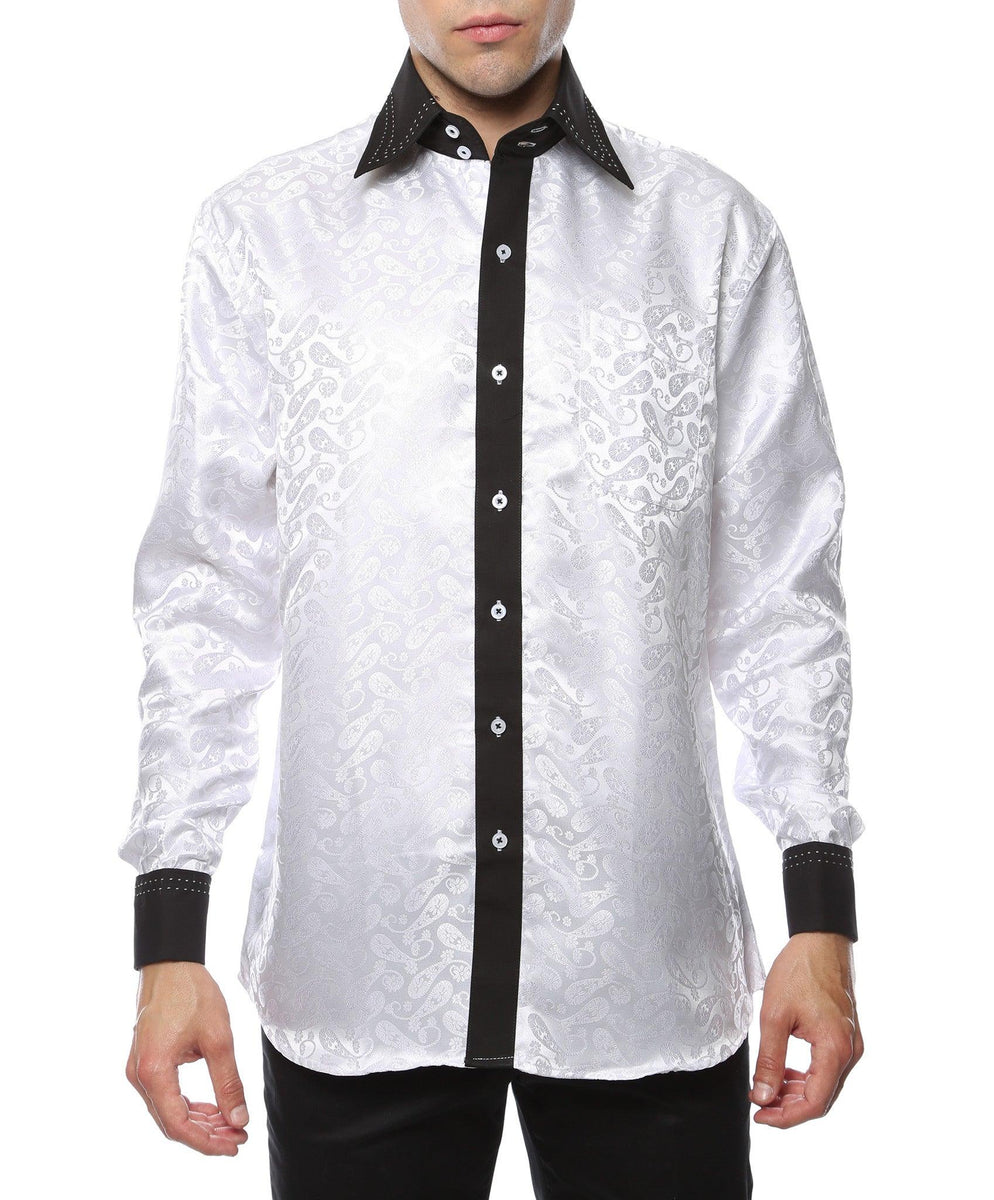 Ferrecci Men's Satine Hi-1033 Black Circle Pattern Button Down Dress Shirt