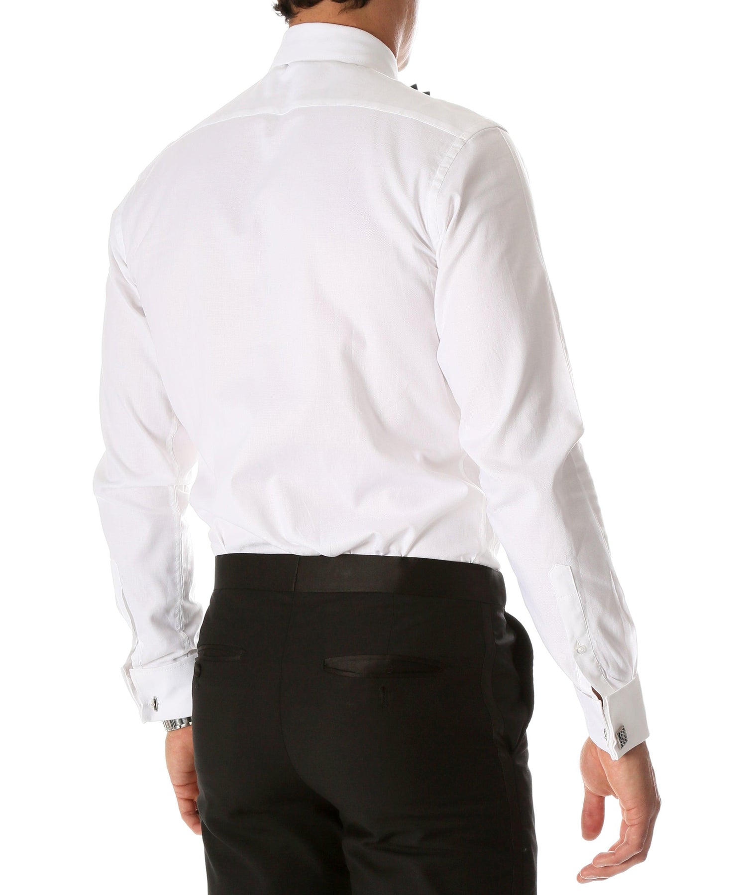 Ferrecci Men's White Venice Slim Fit Pique Lay Down Collar Shirt