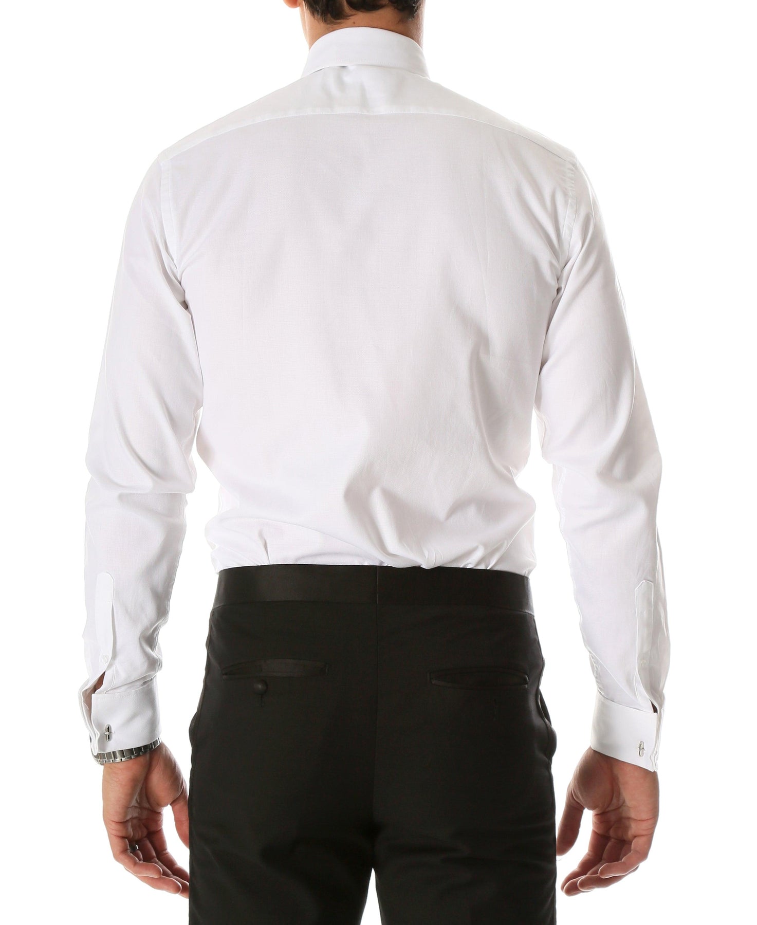 Ferrecci Men's White Venice Slim Fit Pique Lay Down Collar Shirt