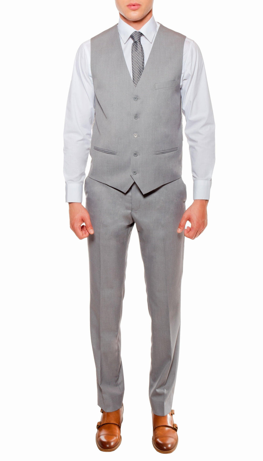 Ferrecci Mens Savannah Light Grey Slim Fit 3 Piece Suit