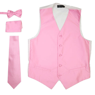 Ferrecci Mens Solid Pink Wedding Prom Grad Choir Band 4pc Vest Set - Ferrecci USA 