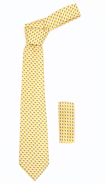Geometric Dark Yellow Striped w. Flower with Hanky Set - Ferrecci USA 