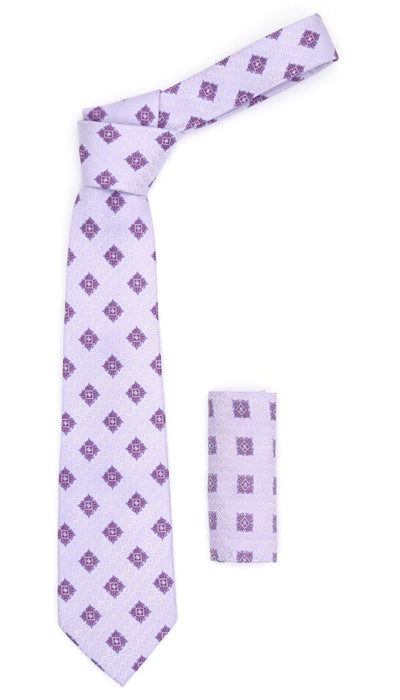 Geometric Light Purple Necktie with Hanky Set - Ferrecci USA 