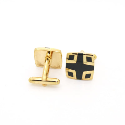 Goldtone Black Cuff Links With Jewelry Box - Ferrecci USA 