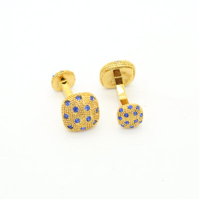 Goldtone Blue Gemstone Metal Cuff Links With Jewelry Box - Ferrecci USA 