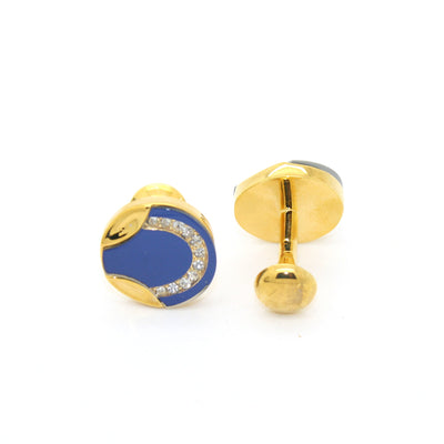 Goldtone Blue Glass Cuff Links With Jewelry Box - Ferrecci USA 