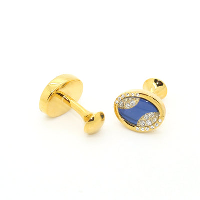 Goldtone Blue Sway Gemstone Cuff Links With Jewelry Box - Ferrecci USA 