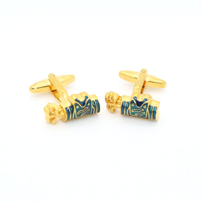 Goldtone Blue Wave Cuff Links With Jewelry Box - Ferrecci USA 