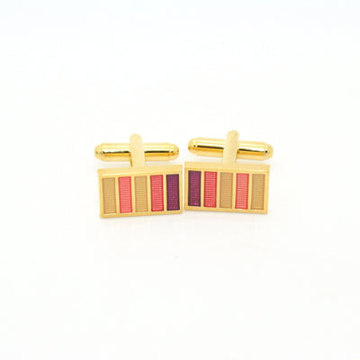 Goldtone Lavender Stripe Cuff Links With Jewelry Box - Ferrecci USA 