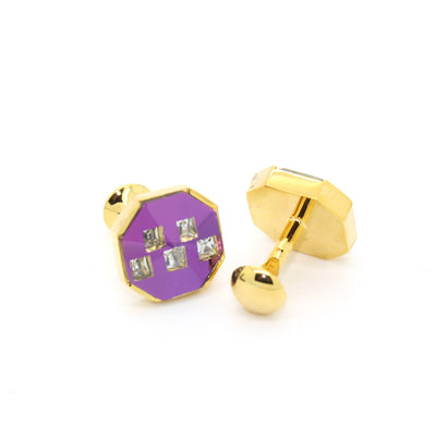 goldtone Purple Glass Stone Cuff Links With Jewelry Box - Ferrecci USA 