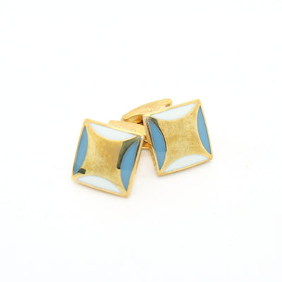 Goldtone Sky Blue Cuff Links With Jewelry Box - Ferrecci USA 