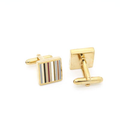 Goldtone Stripe Cuff Links With Jewelry Box - Ferrecci USA 